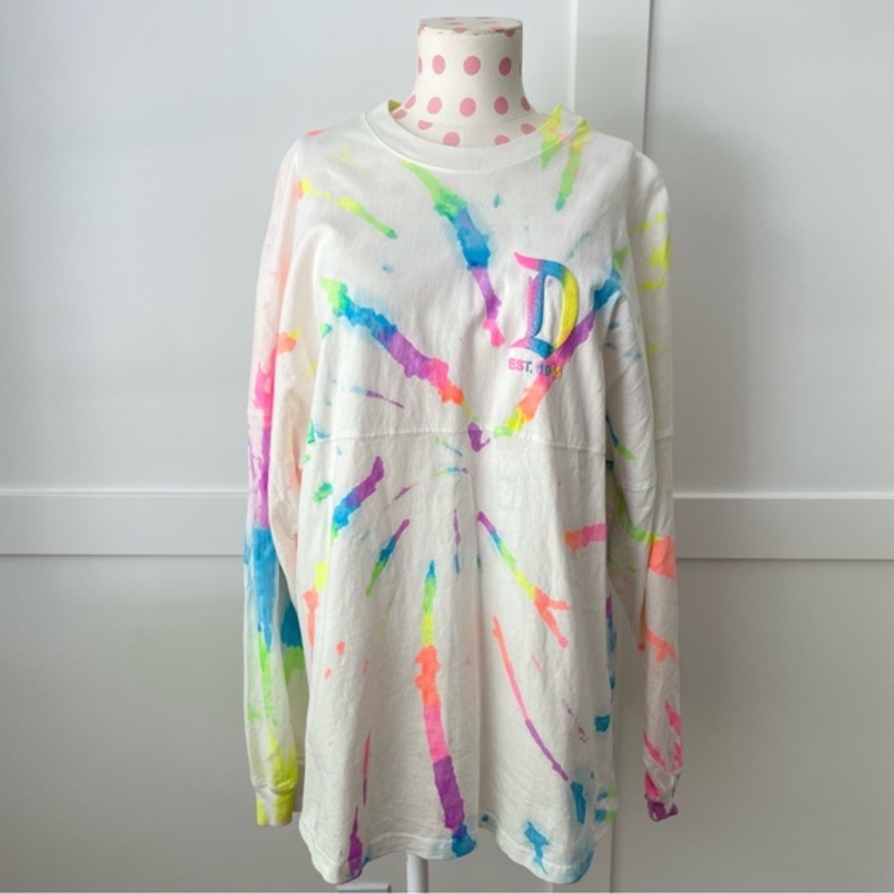 SOLD - Spirit Jersey Disney Tie Dye Neon Rainbow Splatter Shirt Medium Unisex